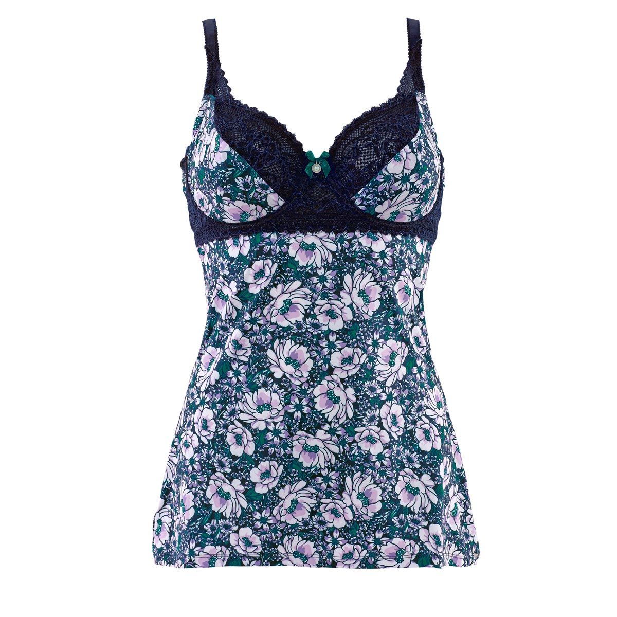 Pomm'Poire Top à armatures bonnets C, D et E indigo/vert Pas De Deux