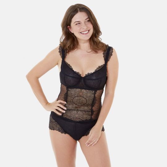 Top à armatures bonnets C, D et E noir Insolente