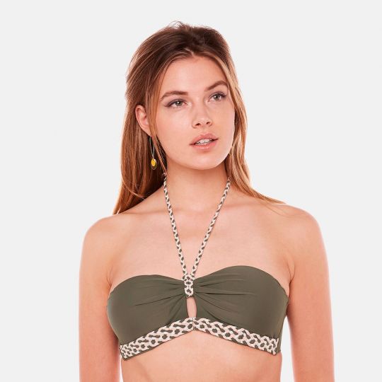 Haut de maillot bandeau kaki Palmier
