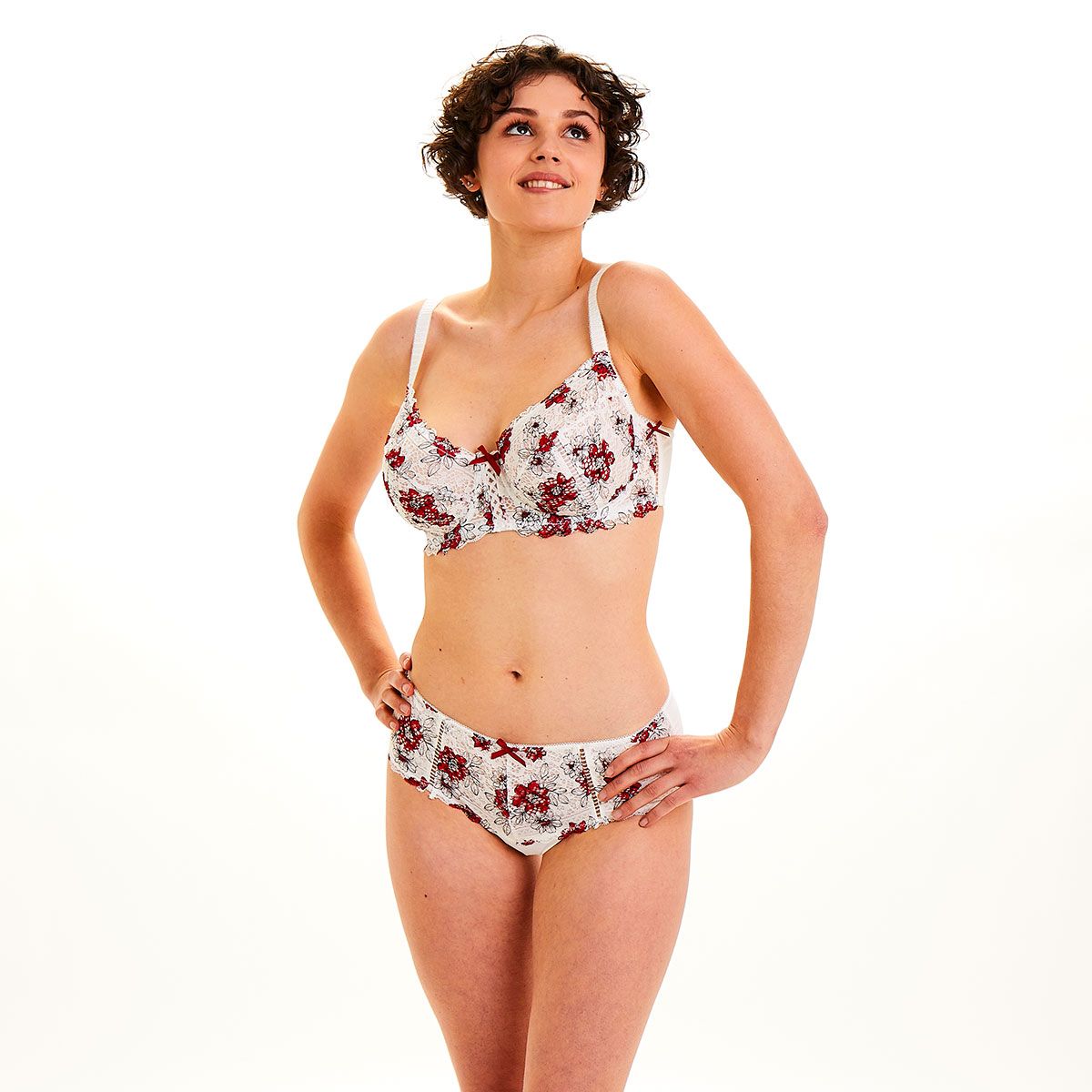 Soutien-gorge grand maintien ivoire/rouge Elena