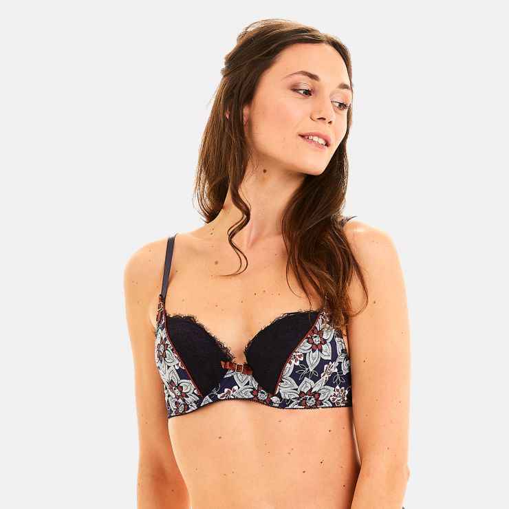 Soutien-gorge ampliforme coque moulée imprimé bleu Collection