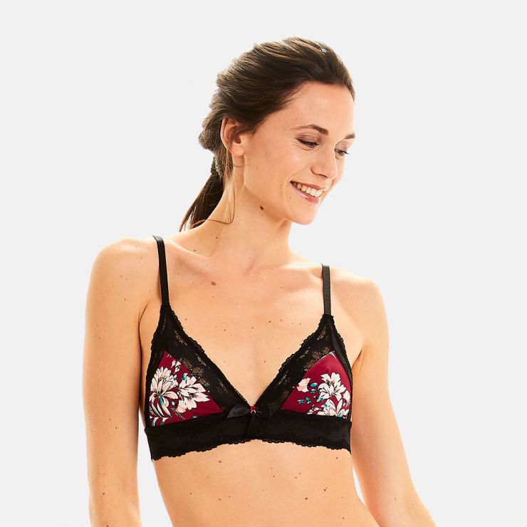 Soutien-gorge triangle sans armatures bordeaux Pivoine