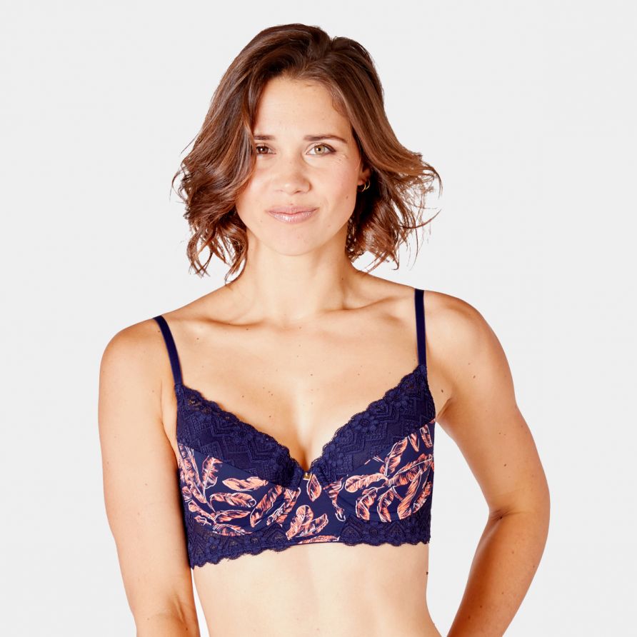 Soutien-gorge ampliforme coque moulée en dentelle française bleu navy Yaoundé