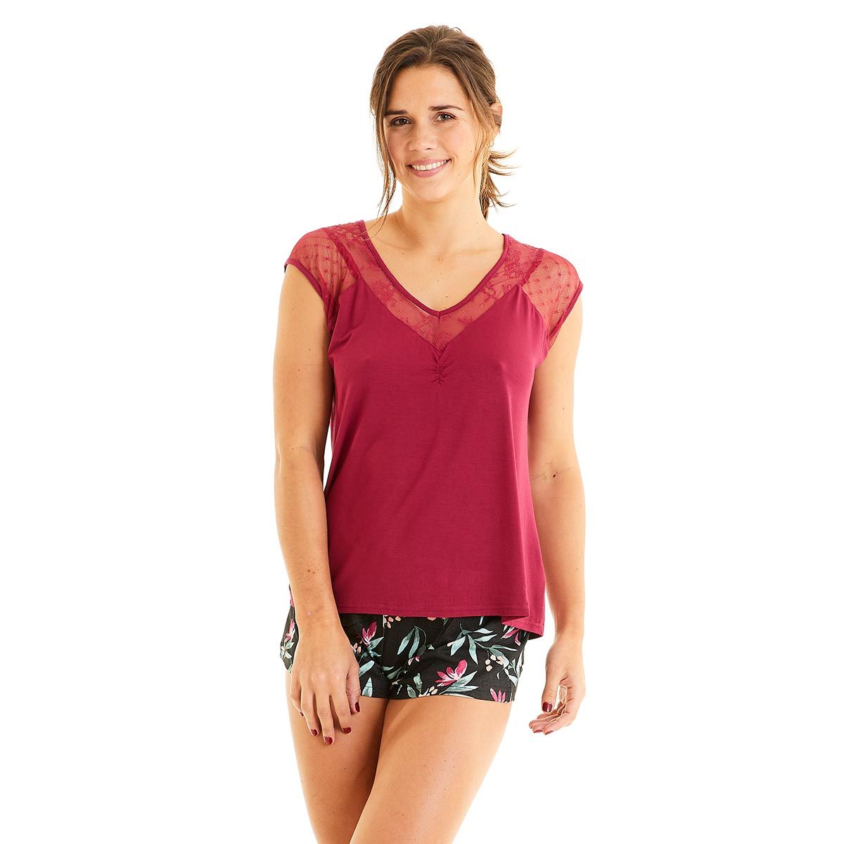 Pomm'Poire Top de pyjama bordeaux Nuit