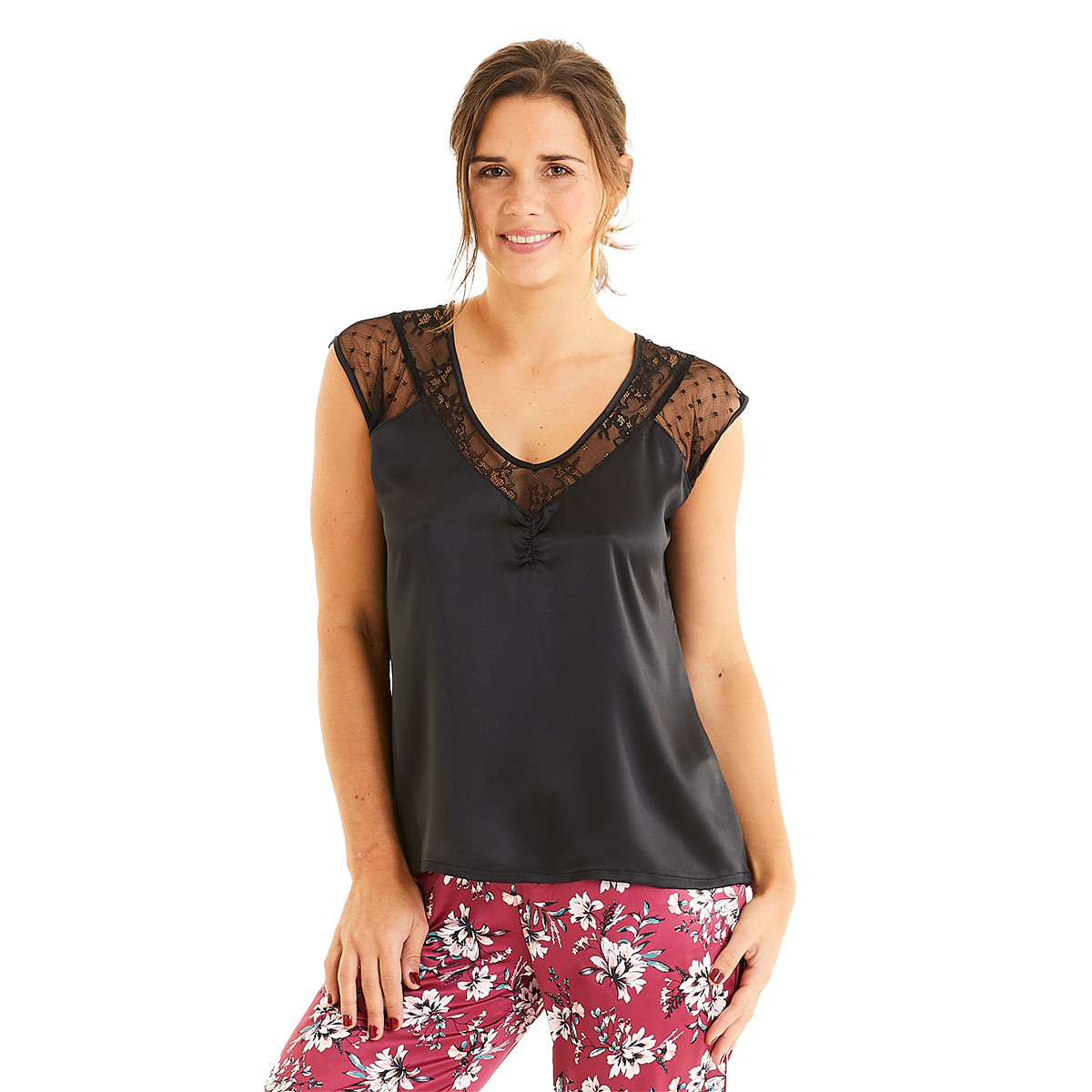 Pomm'Poire Top de pyjama noir Pivoine