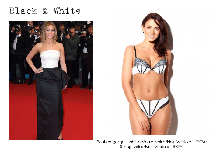 Lingerie noir et blanc, inspirée par Jennifer Lawrence